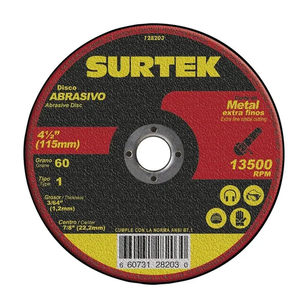 Disco p/corte metal 4.5"x3/64 128203 Surtek
