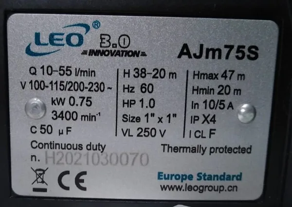 Bomba p/cist leo 1hp acero inox AJM75S