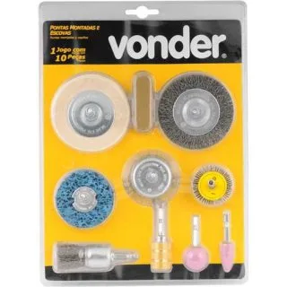Juego cepillo d/alambre + piedra esmerilar 10pcs Vonder