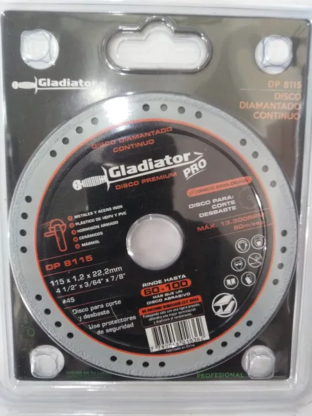Disco p/corte Diamantado continuo 4 1/2x3/64x7/8 Gladiator pro