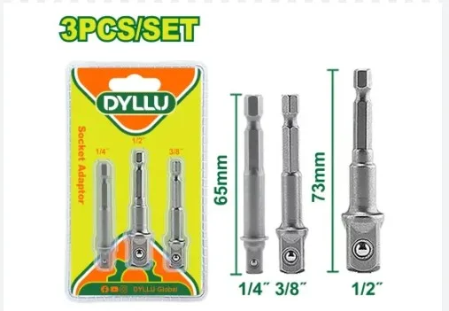 Adaptador p/cubo taladro magn 1/4-3/8-1/2" 3pcs dyllu