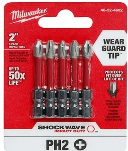 Punta p/taladro 2" x PH2 5pcs milwaukee (Blister)