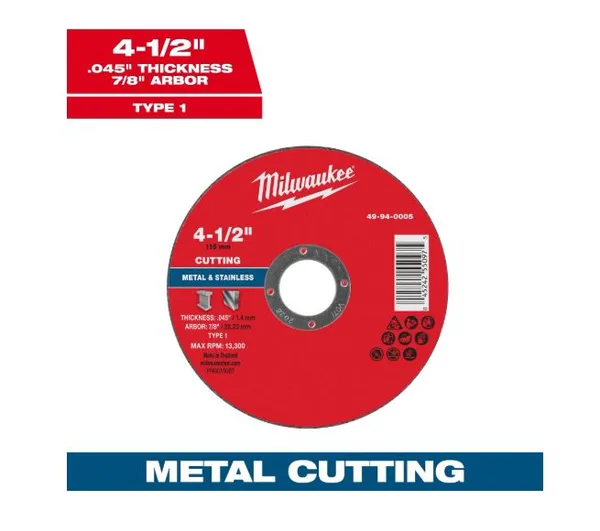 Disco p/corte metal 4-1/2"x0.45x7/8" c-p milwaukee