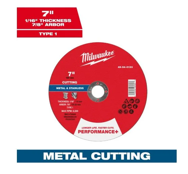 Disco p/corte metal 7"x1/16x7/8" performance+ c-p milwaukee