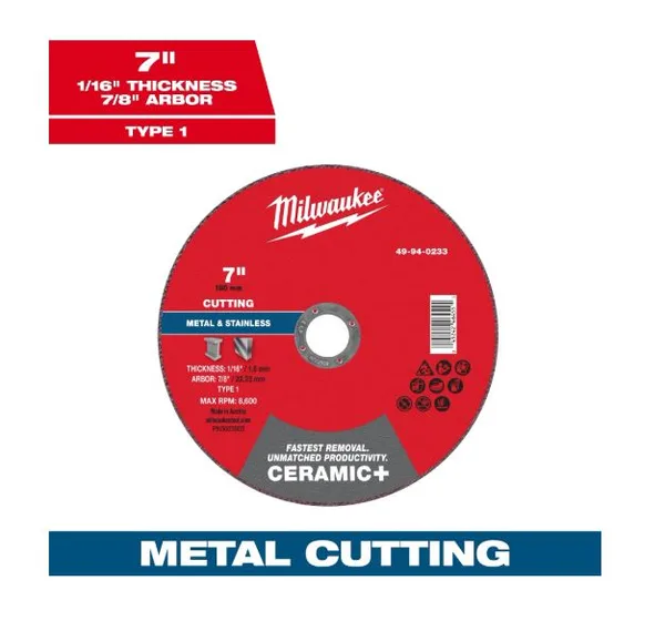 Disco p/corte metal 7"x1/16x7/8" ceramic+ c-p milwaukee