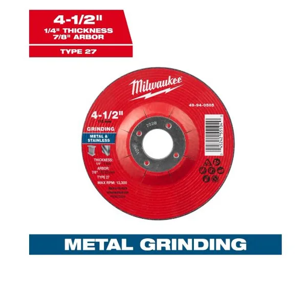 Disco p/pulir metal 4-1/2"x1/4x7/8" c-h milwaukee