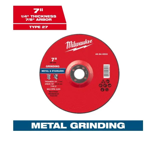 Disco p/pulir metal 7"x1/4x7/8" c-h milwaukee