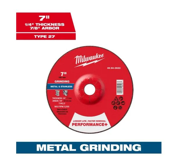 Disco p/pulir metal 7"x1/4x7/8" performance+ c-h milwaukee