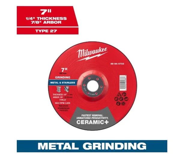 Disco p/pulir metal 7"x1/4x7/8" ceramic+ c-h milwaukee