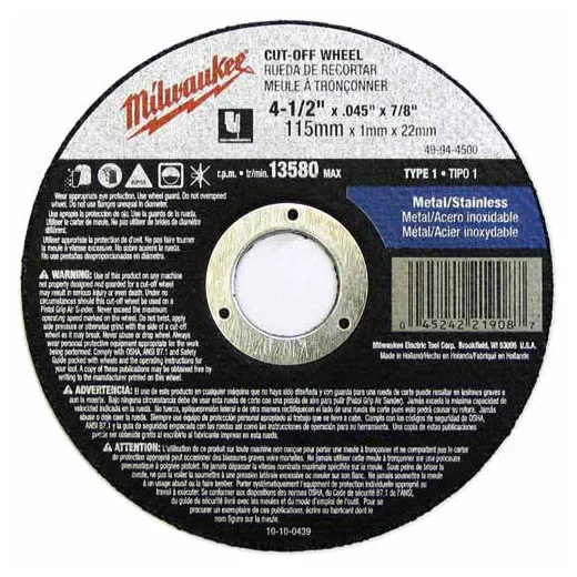 Disco p/corte metal 4 1/2 x 7/8 milwaukee