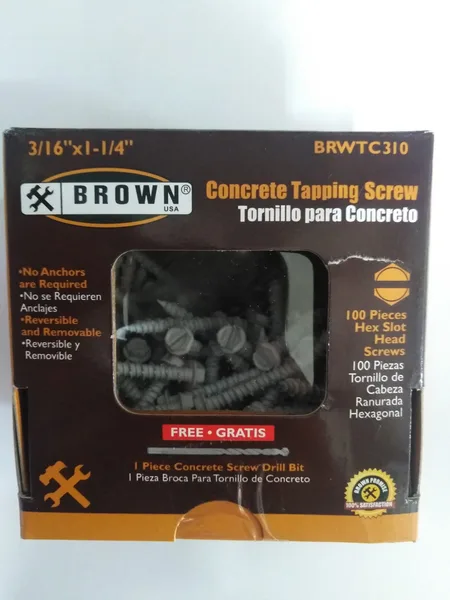 Tornillo p/concr hex 3/16x1-1/4 blanco 100pcs Brown