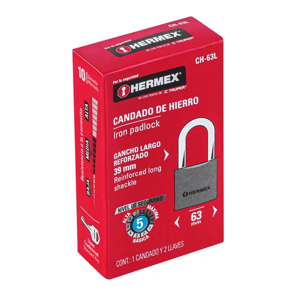 Candado hermex 63mm aro largo