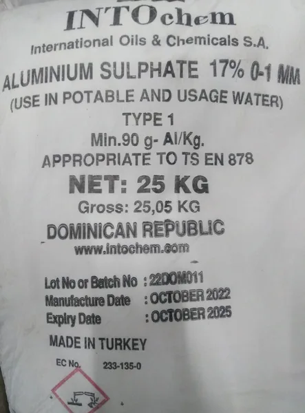 Sulfato de aluminio (17% 0-1mm) 25kg intochem aqua klean