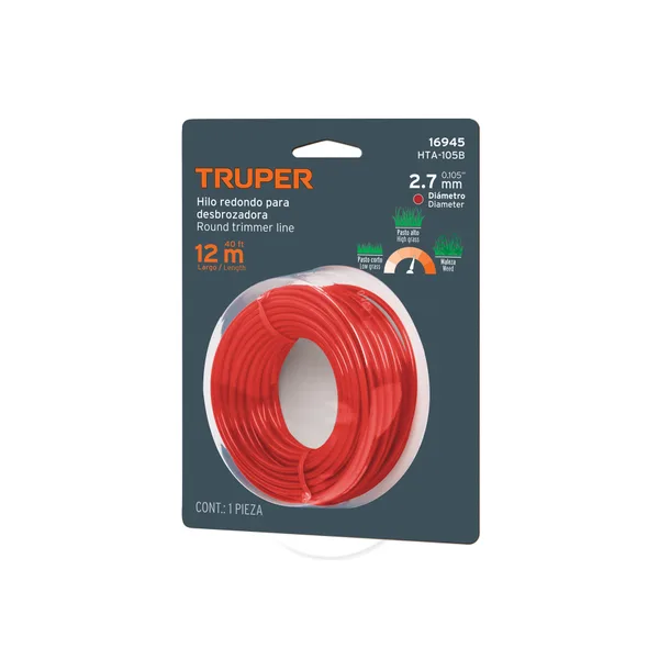 Hilo p/cortadora d/grama 2.7mmx12mt HTA-105B truper