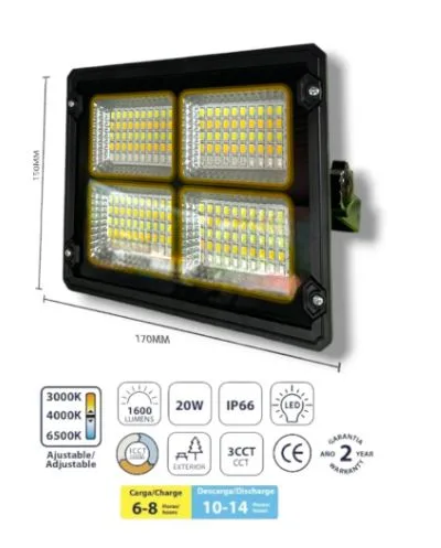 Reflector solar Led 20w portatil 3000k-40000k-6500k luzmas
