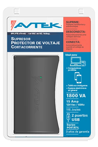 Protector de voltage + 2 usb p/computadoras avtek