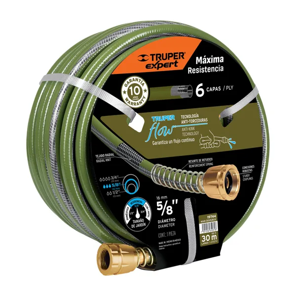 Manguera truper 5/8x30mts 6capas verde