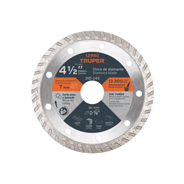 Disco p/corte concr 4 1/2 truper turbo